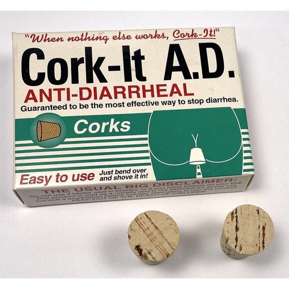 VTG 1998 On a Roll! Cork-It A.D. Anti-Diarrheal Corks Novelty GAG GIFT 00303 EUC - Picture 1 of 8